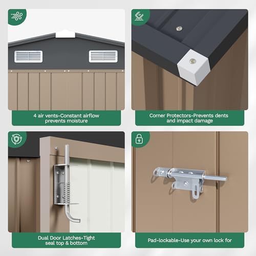 jummico 10x12 ft outdoor storage shed, heavy duty on a desk or shelf
