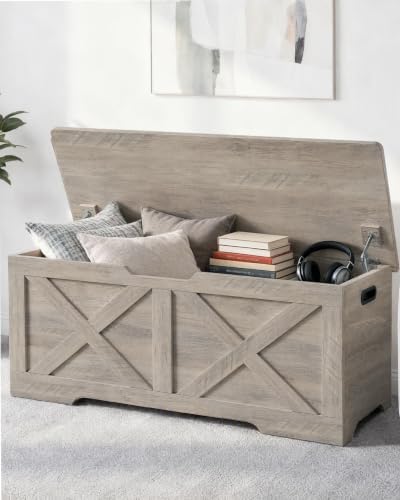 timberer 47.2" storage chest, wooden storage bench, entryway shown in use