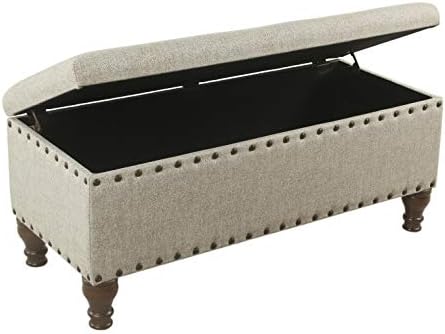 homepop large storage bench with nailhead trim showing dimensions