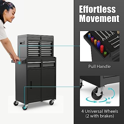 rolling tool chest, 5-drawer tool storage cabinet with, front angle view