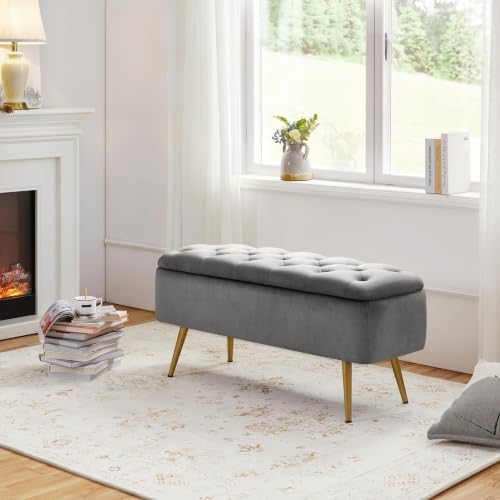 yaheetech storage ottoman bench for bedroom, velvet end, package contents