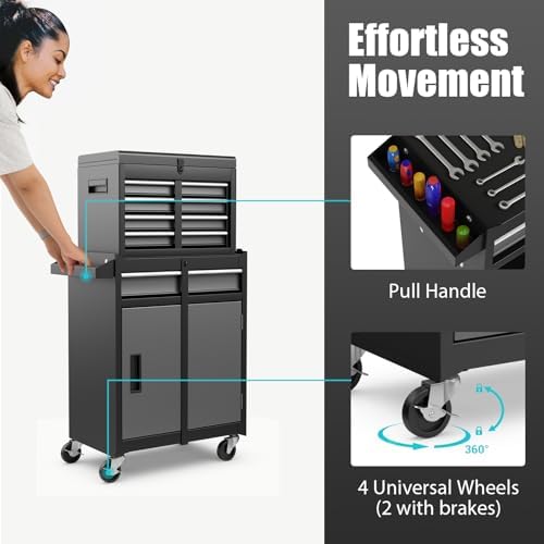 rolling tool chest, 5-drawer tool storage cabinet with, front angle view