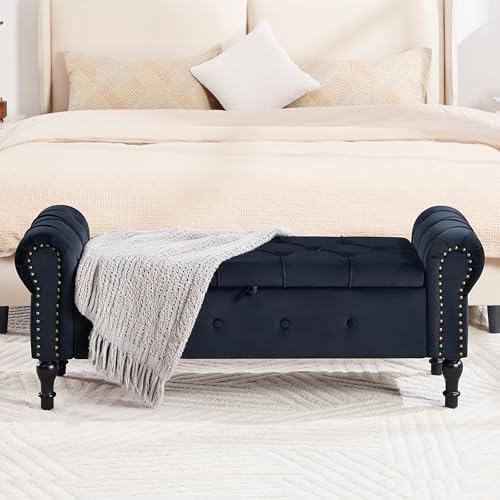 storage bench 51" velvet end of bed benches, close-up detail