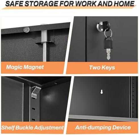 72" garage storage cabinet, black, side view
