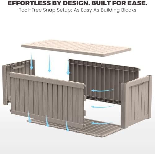 outdoor storage box,150 gallon waterproof deck box [upgraded, package contents