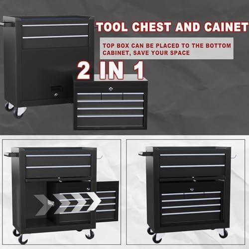 8-drawer rolling tool chest with wheels & detachable showing dimensions