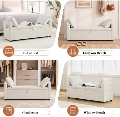 51" end of bed storage bench, upholstered chenille on a desk or shelf