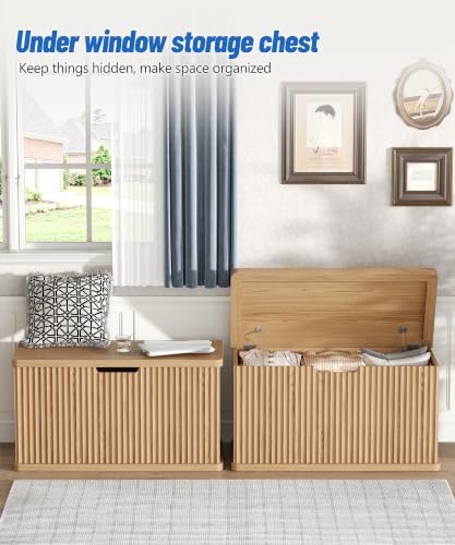 akxomel 29.5" fluted storage chest wooden storage trunk, close-up detail