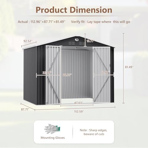 8 ft outdoor storage shed, metal garden shed, close-up detail