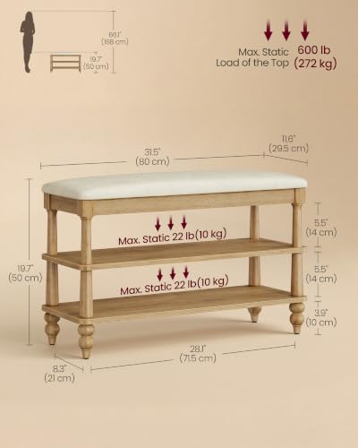 vasagle 2-tier shoe bench, wooden entryway bench, 31.5 shown in use