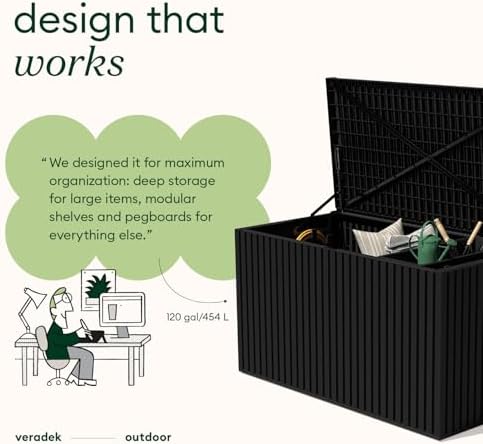 veradek everything box - 120-gallon outdoor storage box showing dimensions