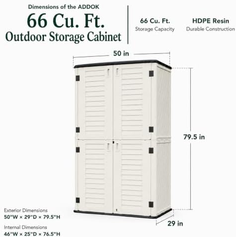 addok 66 cu.ft outdoor storage shed,resin storage cabinet, close-up detail