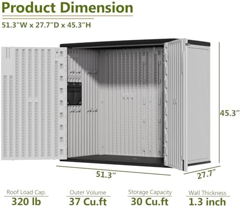 zzm 37 cu.ft outdoor storage shed double-wall hdpe, close-up detail