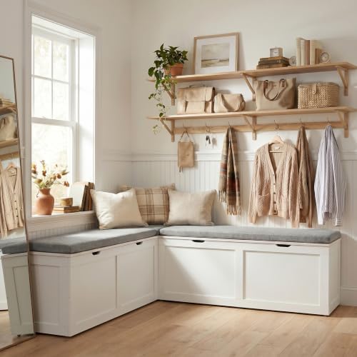 63” breakfast nook bench, l shaped storage bench, front angle view