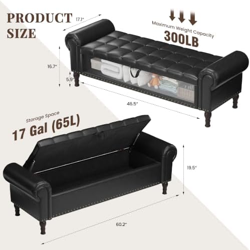 youdenova 60” ottoman with storage, upholstered storage ottoman shown in use