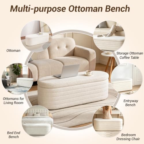 ottoman with storage 45.5" sherpa storage ottoman white showing dimensions