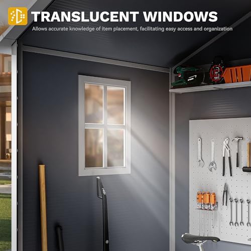 dwvo 6x4ft resin outdoor storage shed with floor, close-up detail
