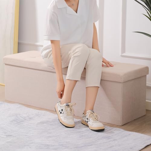 storage ottoman bench foldable footrest foot stool, 45" showing dimensions