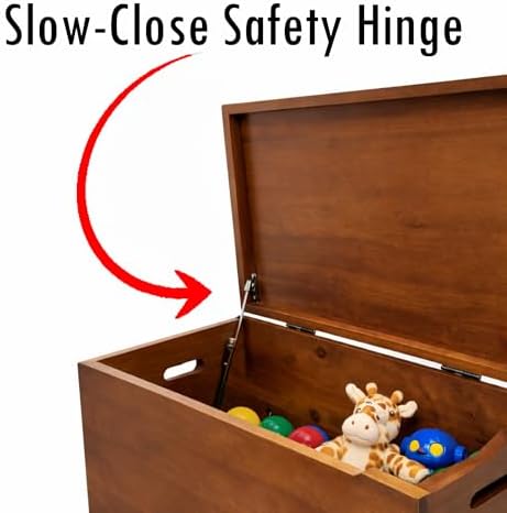 fully assembled, solid wood storage chest with lid, side view