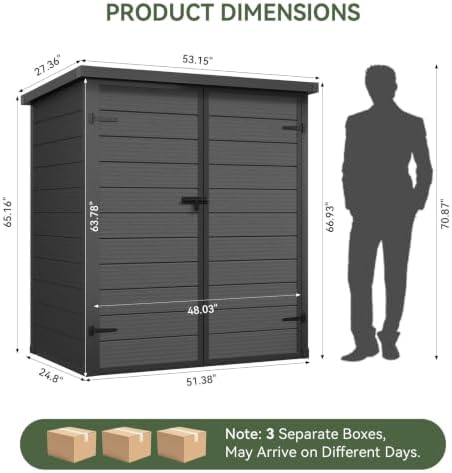 aoxun 55 cuft outdoor tall storage shed, 5×3×7ft, view 9