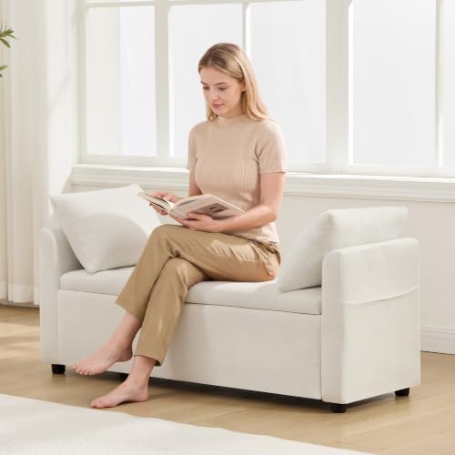 51" end of bed storage bench, upholstered chenille showing dimensions