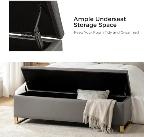 60" leather storage bench with throw ottomans, large, close-up detail