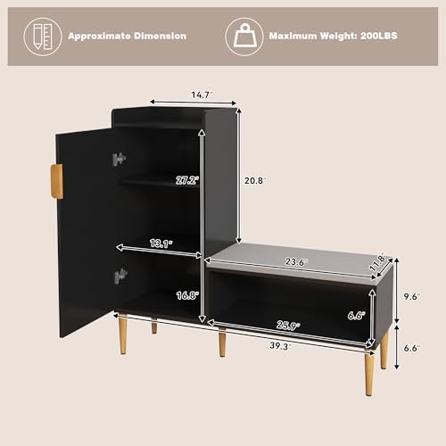 storage bench with fluted door&shelf, l-shaped entryway bench shown in use
