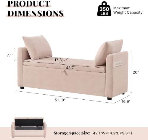 51" end of bed storage bench, upholstered chenille shown in use