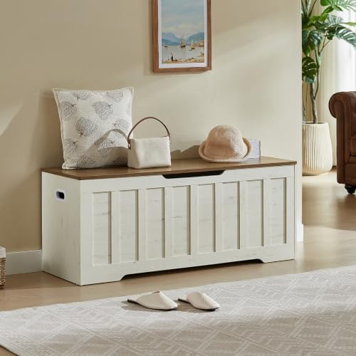 vankiley 47.2" storage chest extra large, storage bench.(white+brown), side view