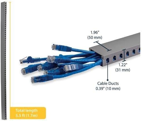 StarTech 5.6ft Server Rack Cable Management, TAA (AD105X1) | Customizable 2in x 1in Open Slot Network & Data Finger Duct Wire Raceway Organizer with Cover