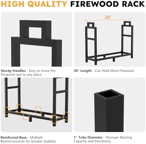 30 inch firewood rack outdoor indoor with handle, side view