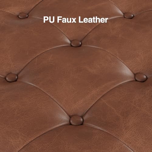 60" storage ottoman bench, faux leather upholstered bed showing dimensions