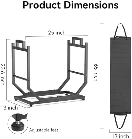 firewood rack, indoor/outdoor firewood holder with firewood carrier showing dimensions