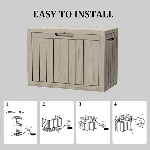45 gallon small outdoor storage deck box, waterproof shown in use