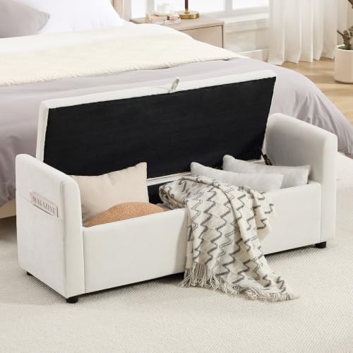51" end of bed storage bench, upholstered chenille, front angle view