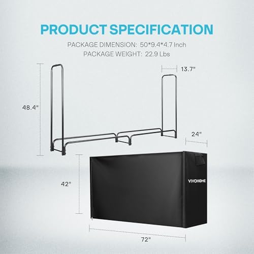 vivohome 6 ft heavy duty firewood rack outdoor showing dimensions