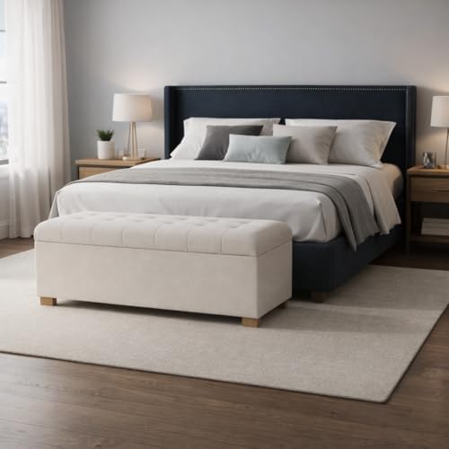spatial order 46" tufted storage bench - cream shown in use