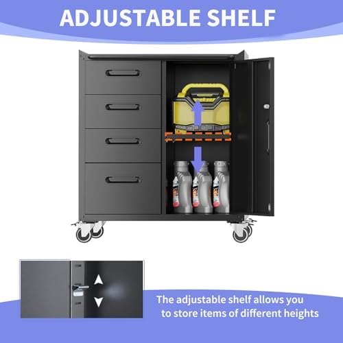 metal garage storage cabinet on wheels, lockable rolling, package contents