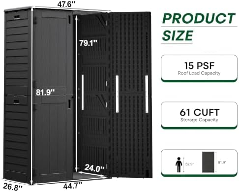 61 cu.ft resin storage shed with metal shelving, close-up detail