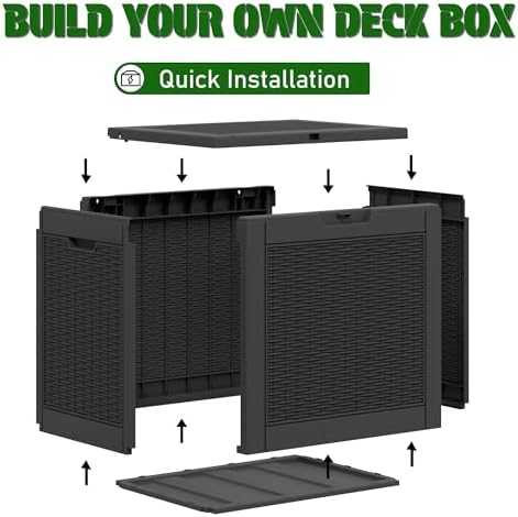 outdoor storage box waterproof, 35 gallon deck box, front angle view