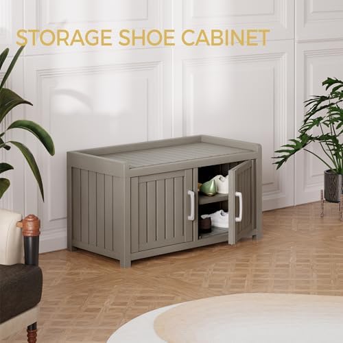 storage bench - 2 doors waterproof resin shoe, front angle view
