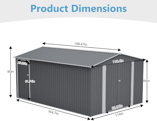 yopto 10x14 ft outdoor storage shed,metal shed w/lockable, close-up detail