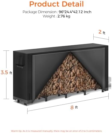 8ft firewood rack outdoor with cover, heavy duty, package contents