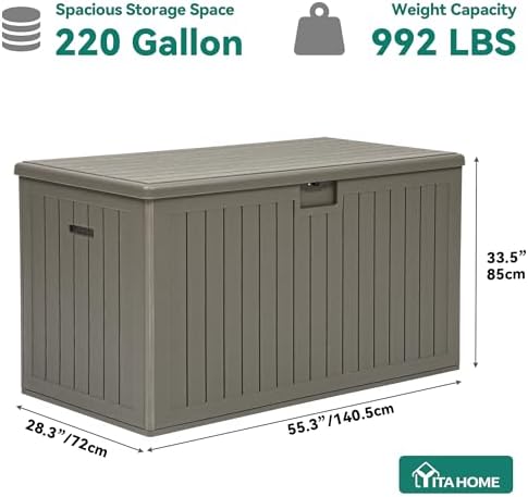 yitahome 220 gallon extra large deck box on a desk or shelf