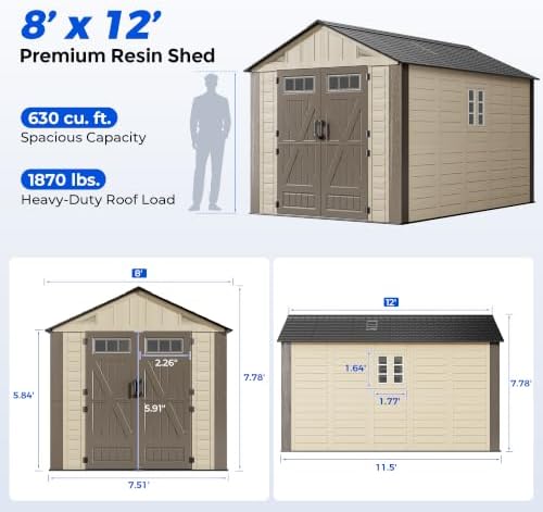 homshade 8x12 ft resin outdoor storage shed with shown in use