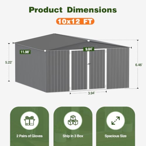 12 ft outdoor storage shed, heavy duty metal shown in use