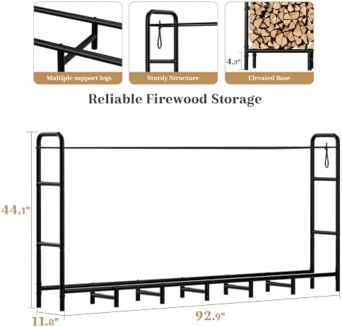 firewood rack 8ft heavy duty metal log holder shown in use