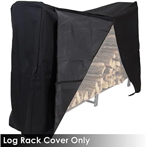 sunnydaze 6-foot firewood log rack cover, black, front angle view