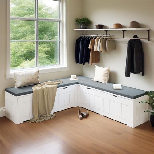 l shape corner bench with storage, breakfast nook showing dimensions