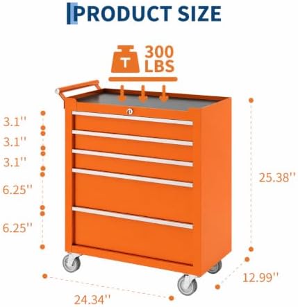garvee rolling tool chest, 5 drawers tool storage, close-up detail